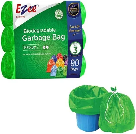 Ezee Biodegradable Garbage Bags In Medium Size (19" X 21"), Pack Of 3